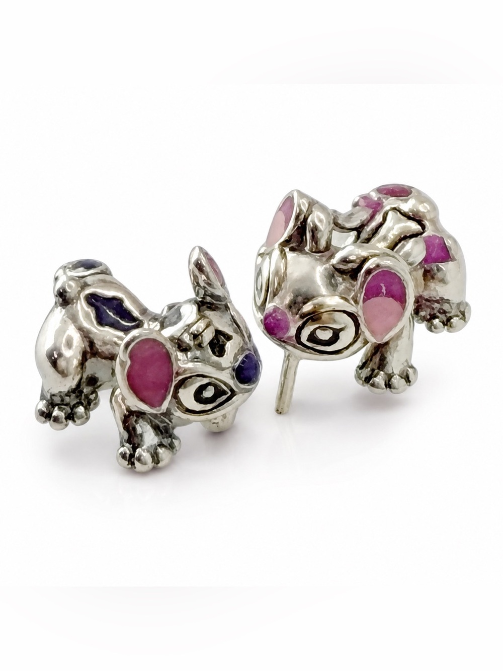Pandora Disney Stitch & Angel Stud Earrings S925 ALE Pink Purple Enamel - Picture 3 of 5